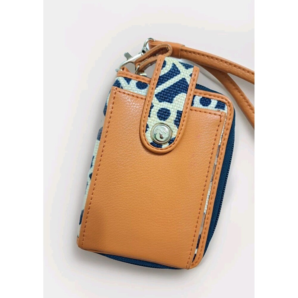 Spartina Daufuskie Blue White Genuine Leather Natural Linen Card Wallet Wristlet - Picture 3 of 5